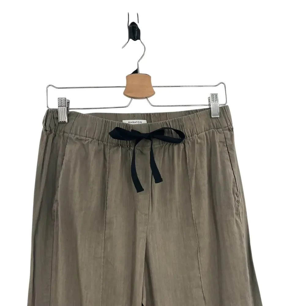 Aritzia Babaton Day‎ Linen Pants Drawstring Ankle Beige Brown Khaki Size Medium